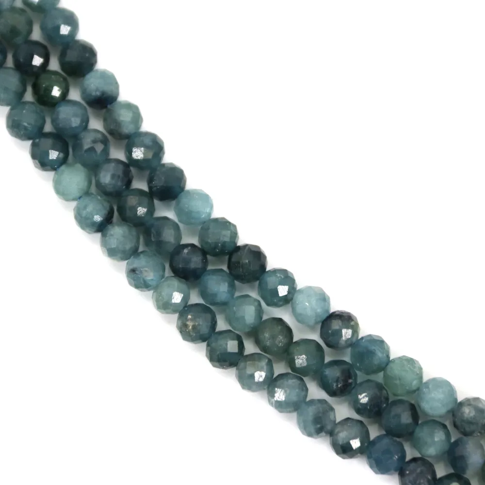 Faceted round blue tourmaline 3mm x 39cm
