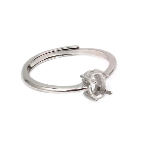 Adjustable ring for oval cabochon setting 4x6mm - Rhodium-plated 925 Silver x 1pc