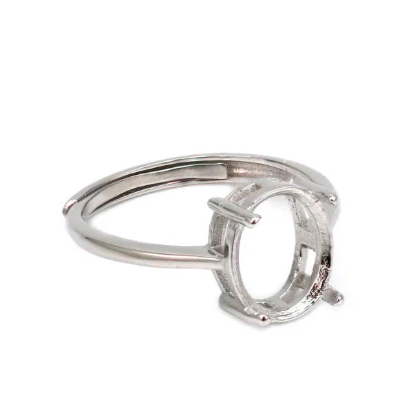 Bague réglable pour serti cabochon ovale 8x10mm - Argent 925 rhodié x 1pc