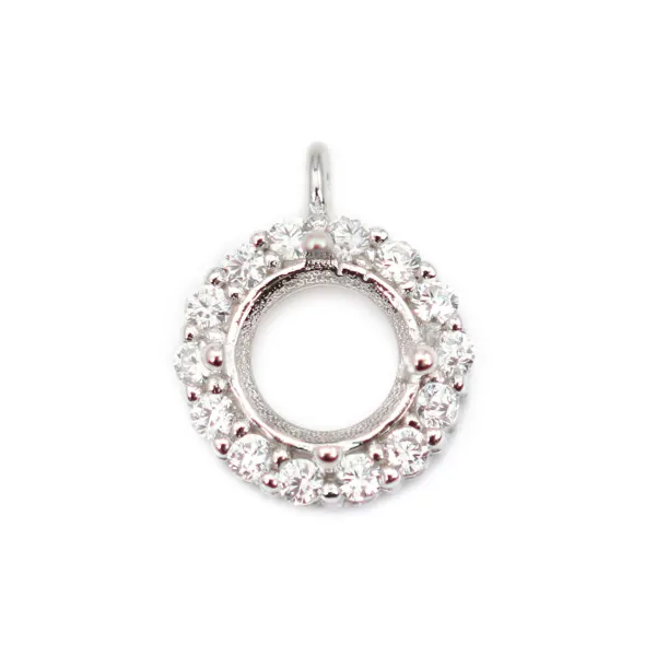 Paved pendant for round setting 6mm - cubic zirconia & Rhodium-plated 925 Silver x 1pc