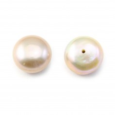 Freshwater cultured pearl, semi-drilled, salmon, button, 11-12mm x 1pc