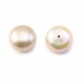Freshwater cultured pearl, semi-drilled, salmon, button, 11-12mm x 1pc