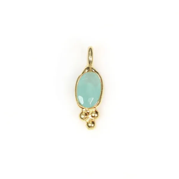 Oval Chalcedony charm on 925 sterling silver gold-plated with fine gold 4x11mm x 2pcs