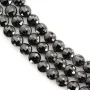 Schwarzer Spinell, flache runde facettierte Form, 4mm x 39cm.