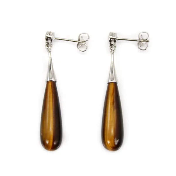 Orecchini a goccia in occhio di tigre 7x23mm - Argento 925 Rodiato x 2 pezzi