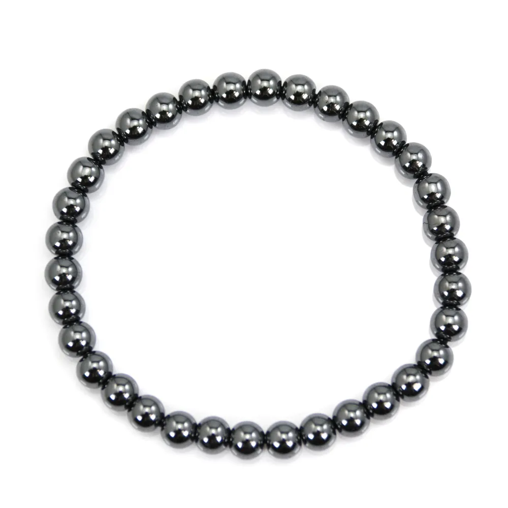 Bracelet Perles Hématite Et Laiton - Diamètre 6 Mm, Longueur 17 Cm - NEUF Sans Emballage
