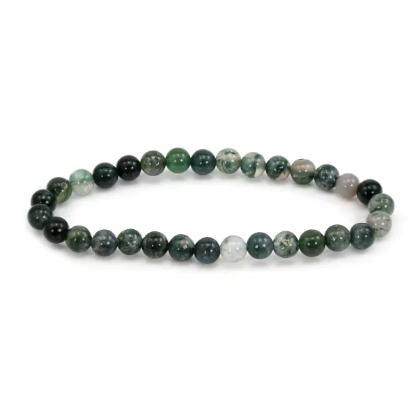 Pulseira de Ágata Musgo redonda 6mm - Elástico x 1 unidade