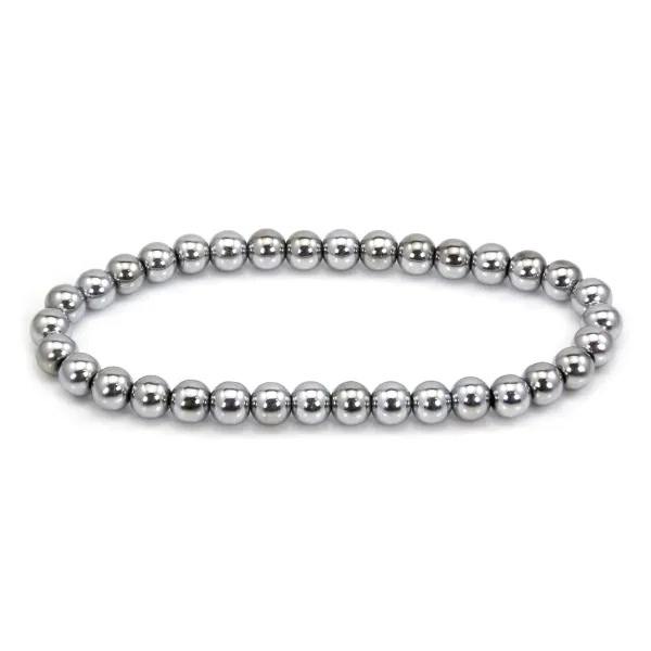 Hematite silver round 6mm bracelet - Elastic x 1pc