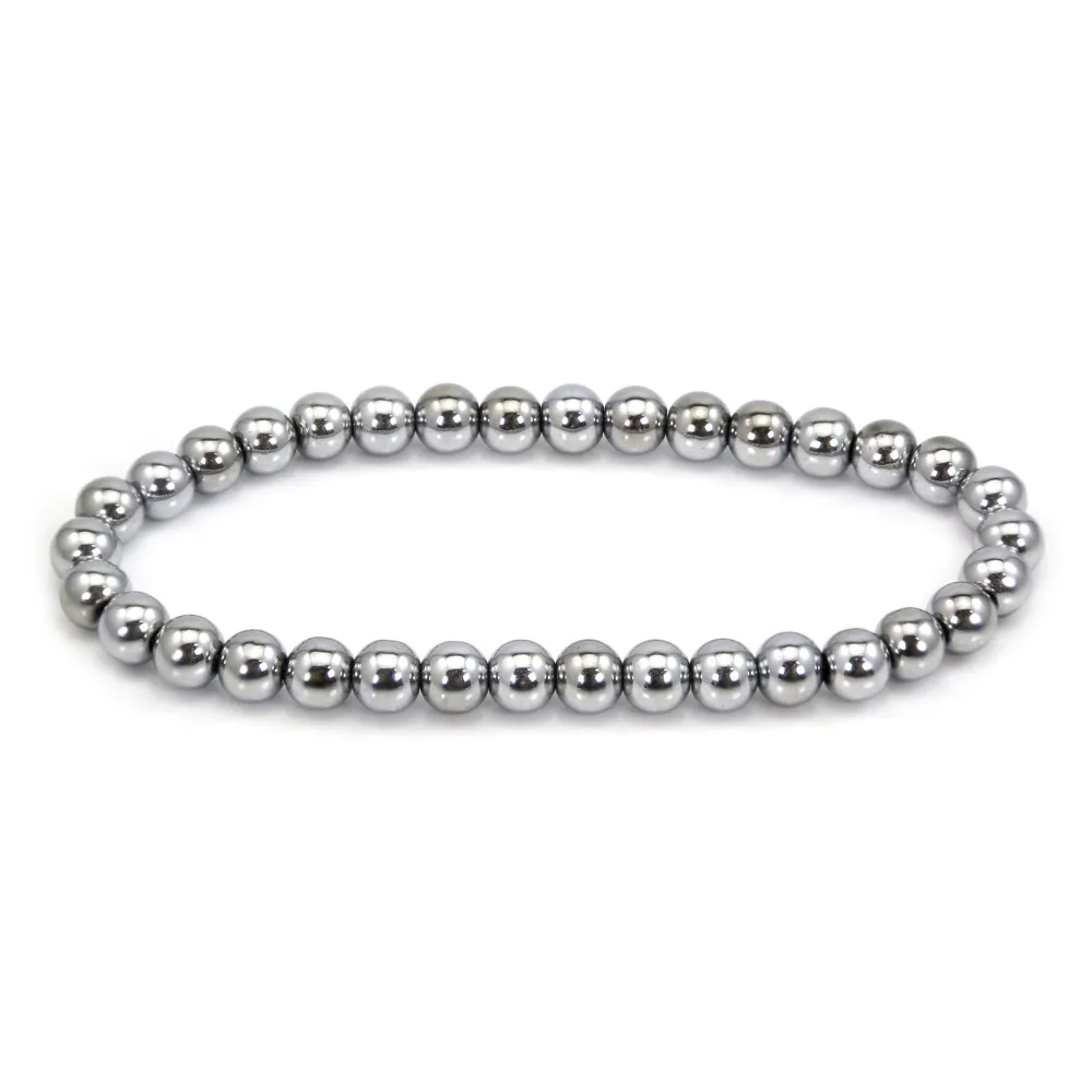 Pulseira de Hematita prateada redonda 6mm - Elástico x 1 unidade