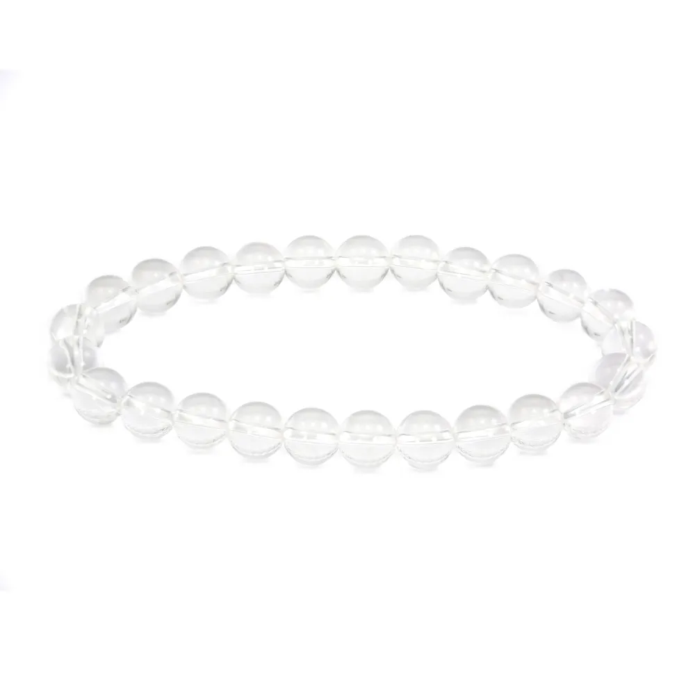 Bracciale in cristallo di rocca tondo 8mm - Elastico x 1pz
