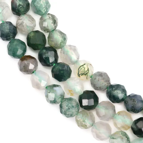 Faceted round moss agate 4mm x 40cm