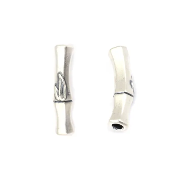 Bambus gebogener Perlenrohr 6x25mm - 925er Silber mit Niello x 1 Stück