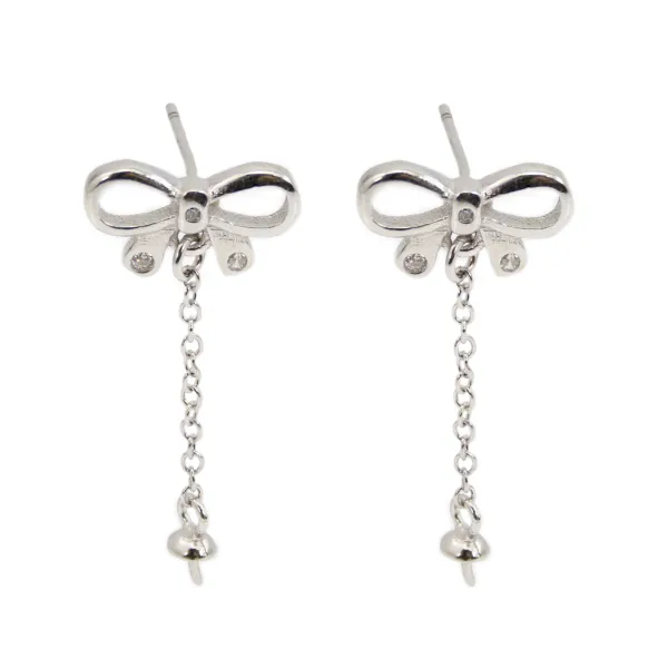 Orecchini a perno fiocco papillon per foro parziale 12x27mm - zirconi cubici & Argento 925 rodio x 2pz
