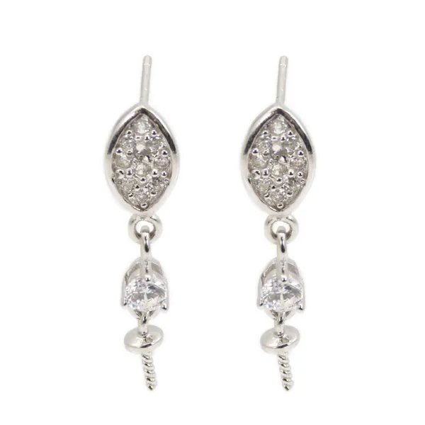 Earrings marquise for semi-pierced ears 6x25mm - cubic zirconia & Rhodium-plated Silver x 2pcs