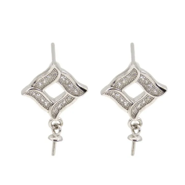 Clous d'oreilles losange ajouré para semi perforada 12x20mm - óxido de circonio y Plata 925 rodinada x 2 uds.