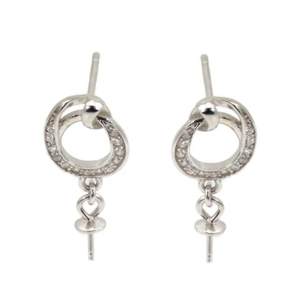 Orecchini ovali stilizzati per foro parziale 8x18mm - zirconi cubici & Argento 925 rodio x 2 pezzi