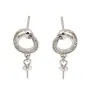 Stylized oval ear studs for semi-pierced ears 8x18mm - zirconium oxide & Rhodium-plated Silver x 2pcs