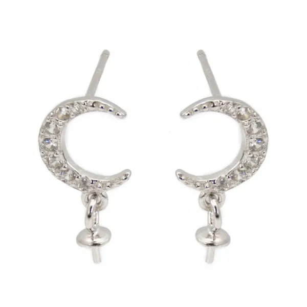 Clous d'oreilles lune pour semi percée 7x16mm - oxyde zirconium & Argent 925 x 2pcs