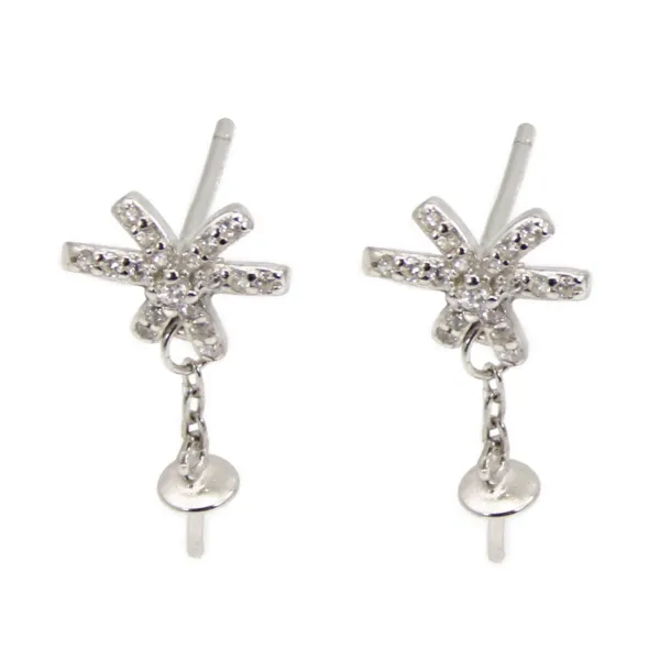 Pendientes de botón lazo de cinta para oreja perforada 10x18mm - circonita cúbica y Plata de Ley 925 rodinada x 2 uds.