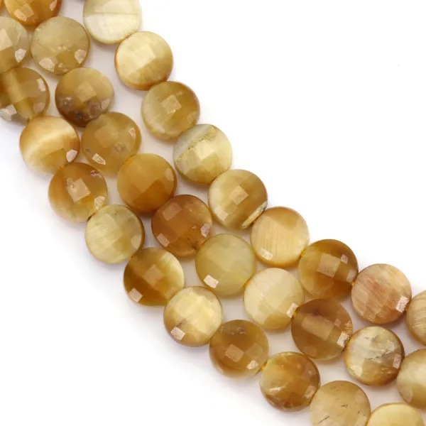 Tiger eye gold, round flat faceted shape, 4mm x 40cm