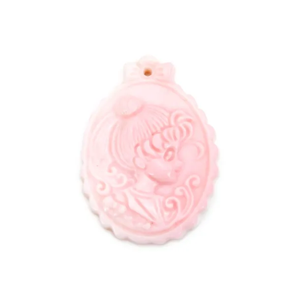 Carved pink conch shell pendant 24x32mm x 1pc