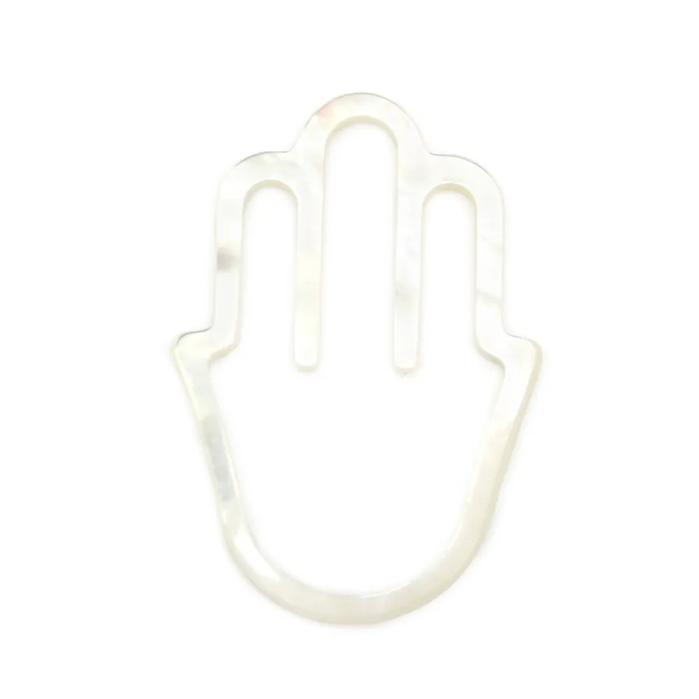 White mother-of-pearl Hamsa hand 24x35mm x 1pc