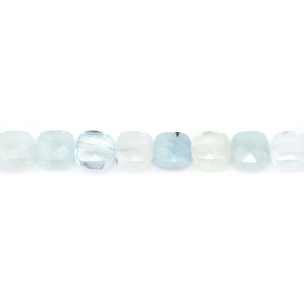 Blue aquamarine, square faceted shape, 6mm x 4 pieces.