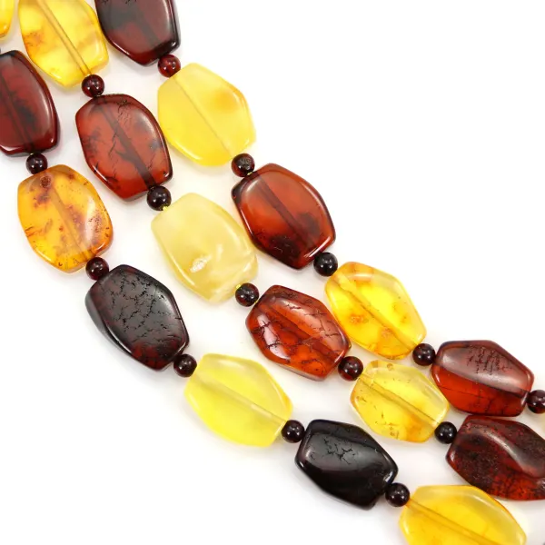 Âmbar multicolorido hexagonal irregular 10x14mm x 39cm