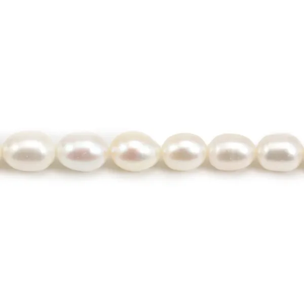 Pérola de água doce, branca, oval, 6-7mm x 38cm.