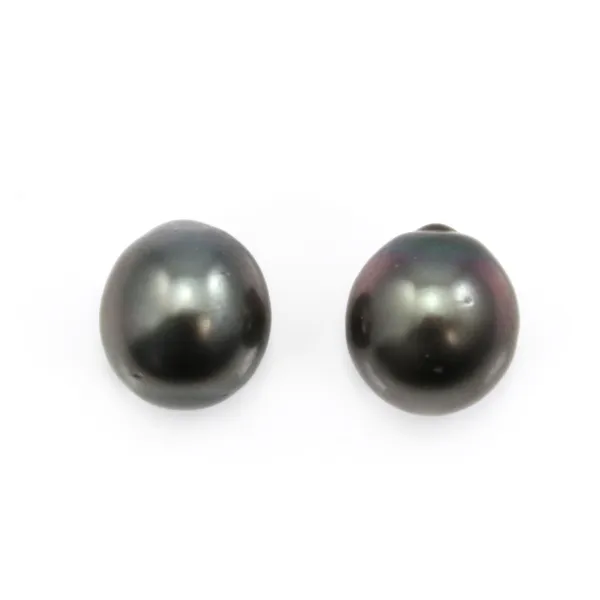Tahitian cultured pearl, half-round, 9.5-10mm x 2pcs
