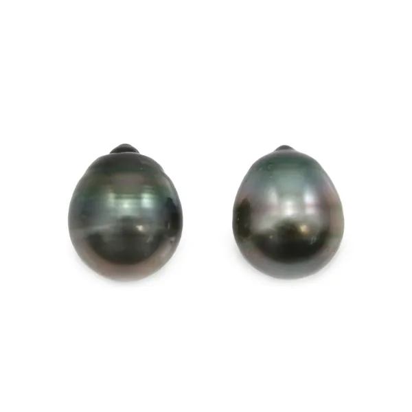 Tahitian cultured pearl, drop shape, 11-12mm x 2pcs