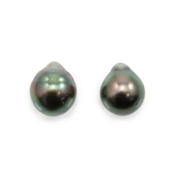 Tahitian cultured pearl, semi-round, 9-9.5mm, quality B x 2pcs
