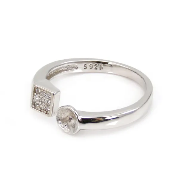 Anillo ajustable cuadrado pavé para semi percée - circonita cúbica y Plata 925 rodinada x 1ud.