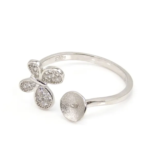 Bague réglable papillon pour semi percée - oxyde zirconium & Argent 925 rhodié x 1pc