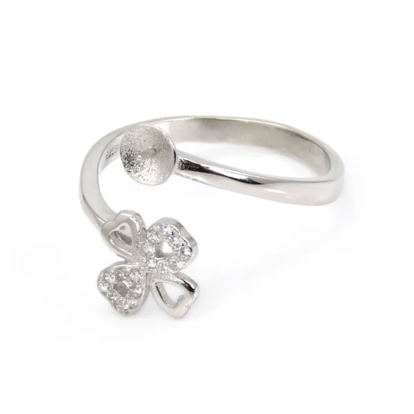 Anillo ajustable trèfle semi pavé para semi percée - circonita cúbica y Plata de Ley 925 rodinada x 1ud