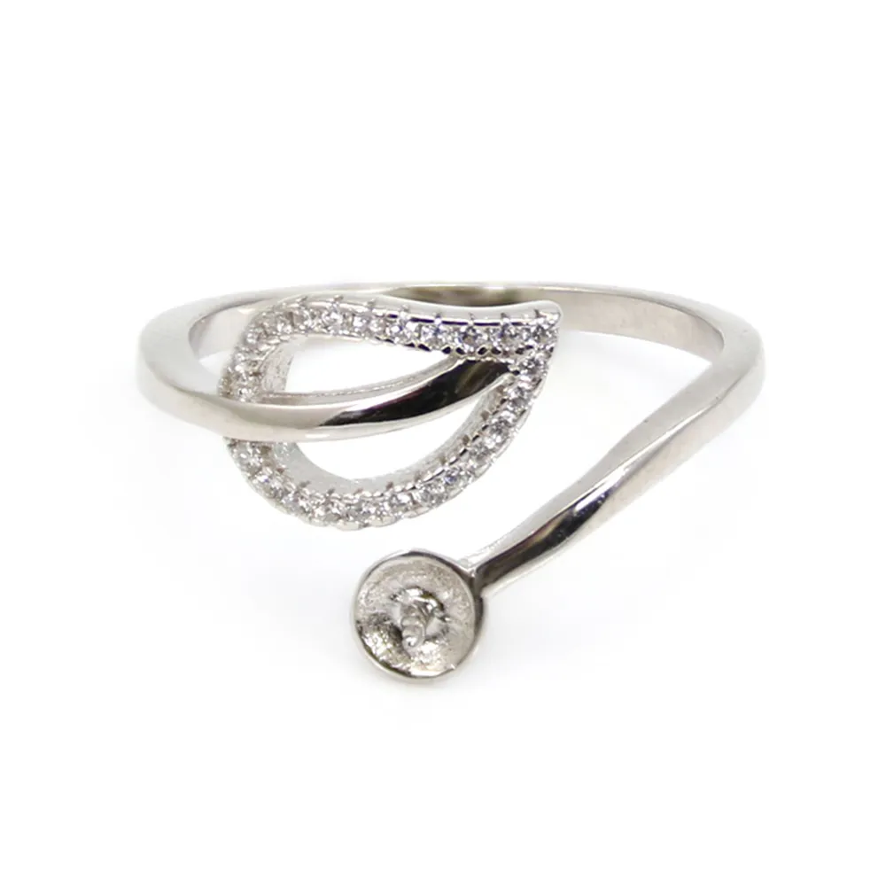 Bague réglable feuille pour semi percée - oxyde zirconium & Argent 925 rhodié x 1pc