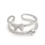 Adjustable double row butterfly ring for semi pierced - cubic zirconia & Rhodium plated 925 Silver x 1pc