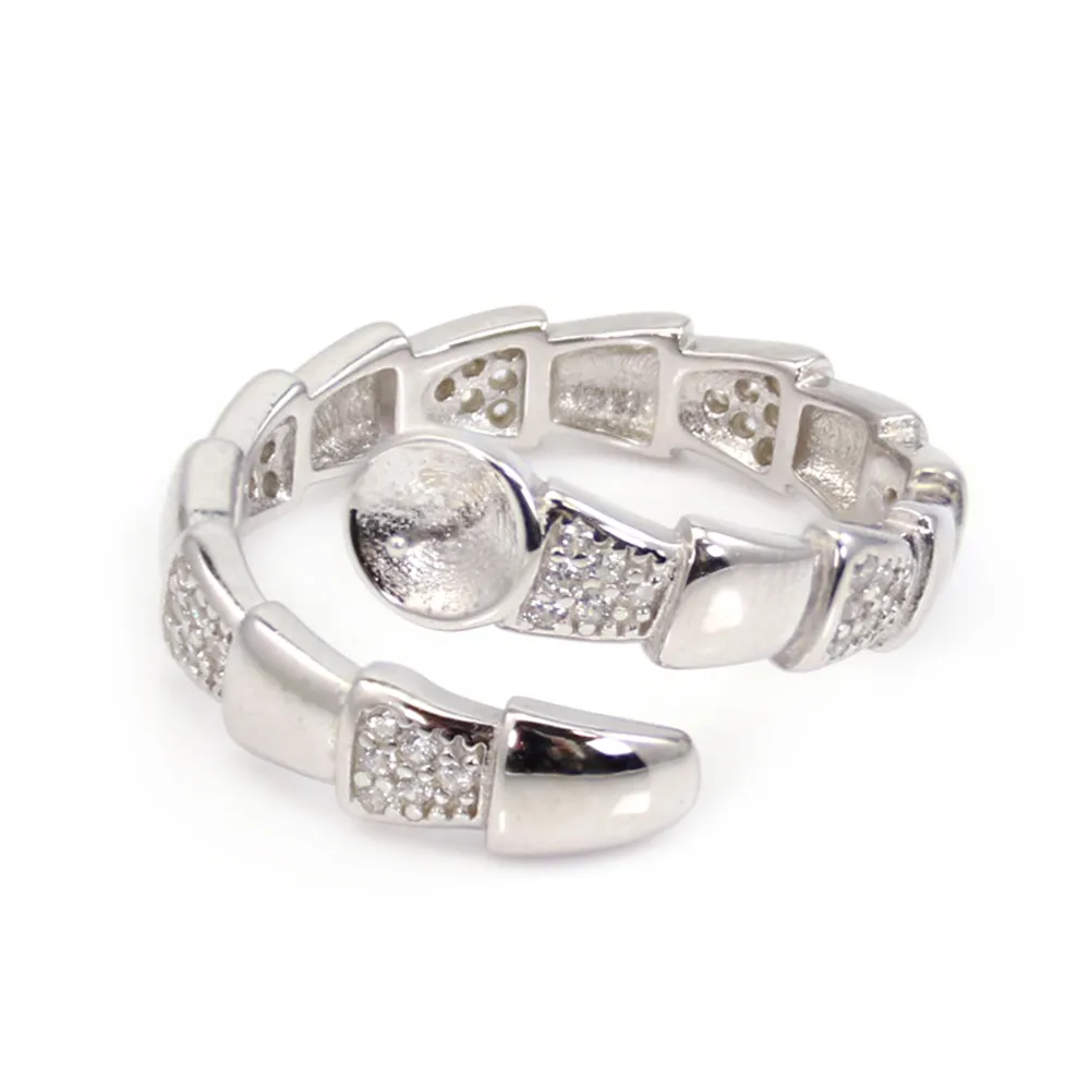 Bague réglable déco semi pavé pour semi percée - oxyde zirconium & Argent 925 rhodié x 1pc
