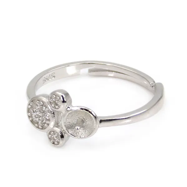 Adjustable round ring for semi pierced - cubic zirconia & Rhodium plated Silver x 1pc