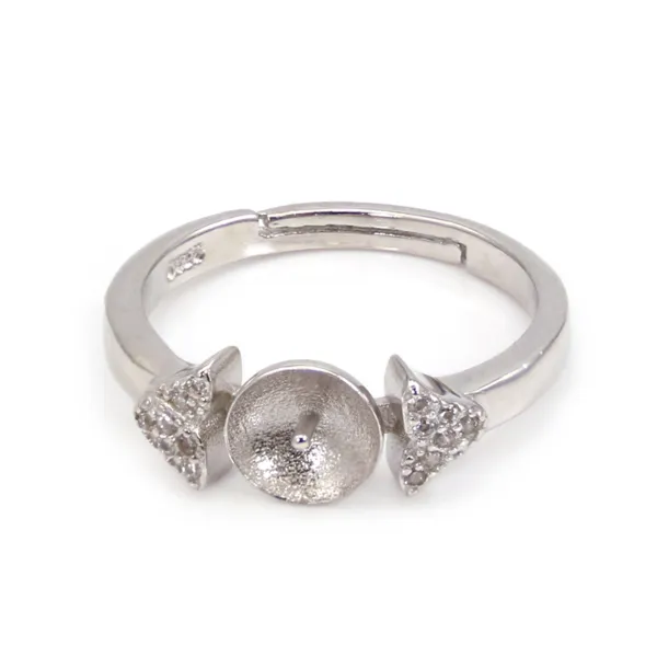 Anillo ajustable cola de ballena para semi perforado - circonita cúbica y Plata de ley 925 rodinada x 1ud.