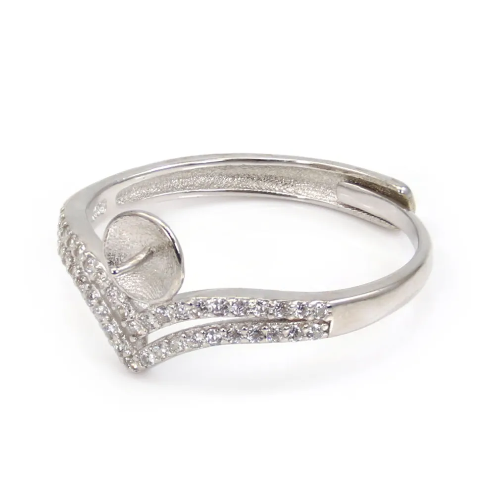 Anillo ajustable de diadema para semi perforado - circonita cúbica y Plata de ley 925 rodinada x 1ud.