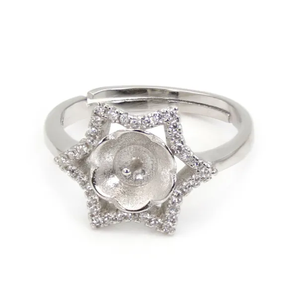 Verstellbarer Stern-Ring für halb durchbohrtes - Zirkonia & Rhodiniertes Silber 925 x 1 Stück