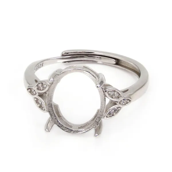 Anillo ajustable de mini estrás para cabujón de 10x12mm - circonio cúbico y plata de ley 925 rodinada x 1ud.