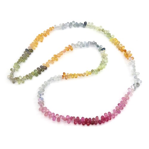 Zafiro multicolor, en forma de lágrima facetada 2.5x4mm x 45cm