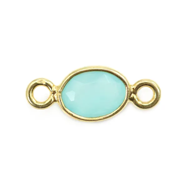 Intercalaire Calcédoine oval facetada engastada em prata 925 dourada a ouro fino 7x15mm x1pc