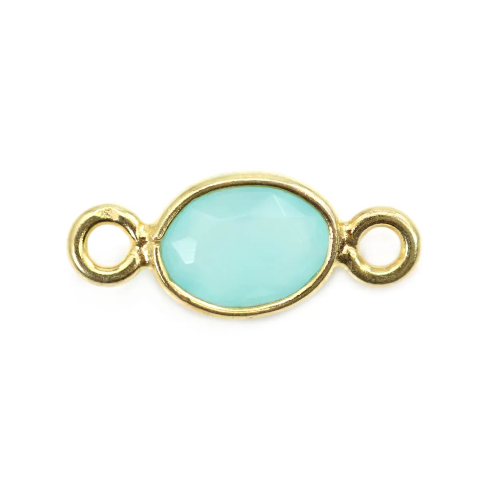 Intercalaire Calcedonio ovale sfaccettato montato in argento 925 placcato in oro 7x15mm x1pz