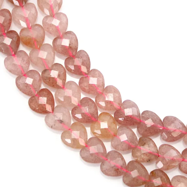Quartzo Morango coração facetado 8mm x 38cm