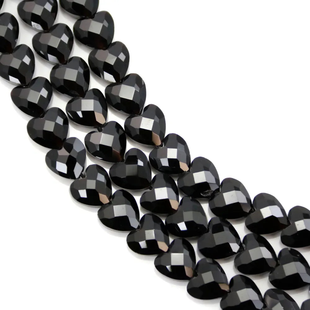 Obsidian facettiertes Herz 8mm x 38cm