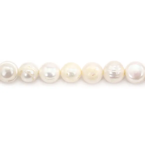 White freshwater cultured pearl, irregular shape, 11-13mm x 37cm
