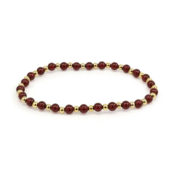 Bracciale Granato 4mm con perle dorate - Elastico x 1pz